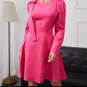 Hot Pink Sleeve Bow Elegant  Dress